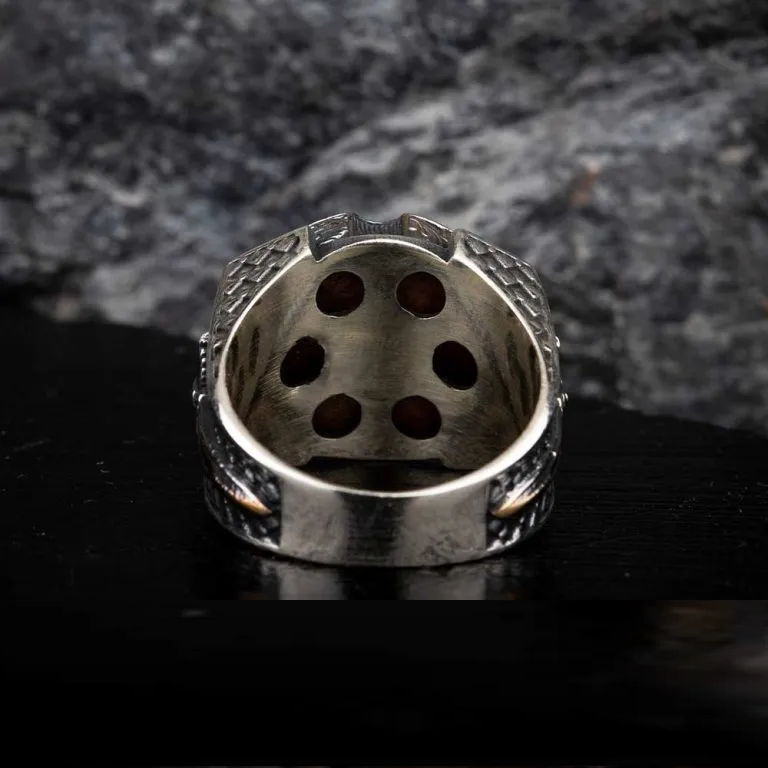Tiger Eye Crossed Swords Design Spinner Ring With Sword Figure