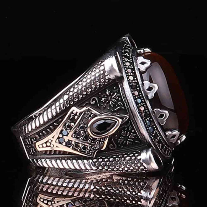 Silver Attractive Natural Tigers Eye Stone Mens Ring