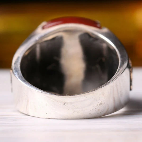 Silver Freedom Eagle Style Agate Aqeeq Stone Mens Ring