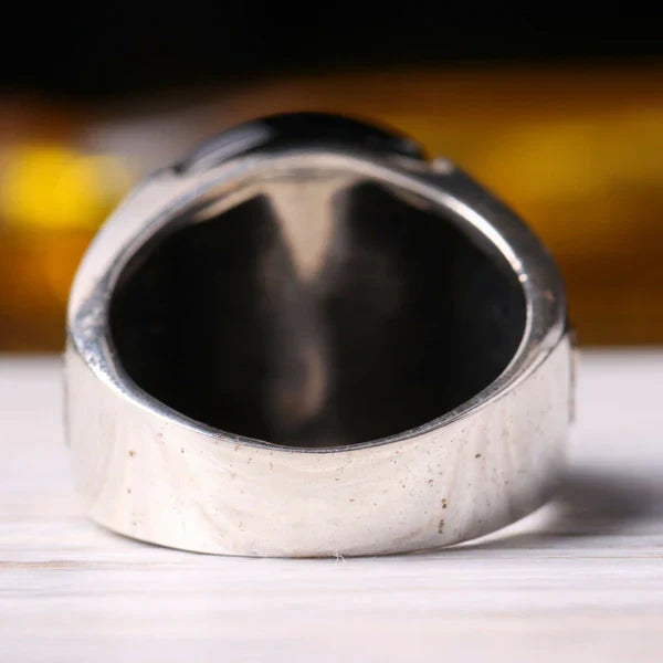 Silver Freedom Eagle Style Onyx Stone Mens Ring