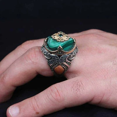 Silver Green Amber Stone Best Mens Ring