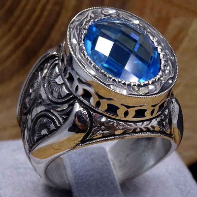 Silver Heavy Best Aquamarine Stone Mens Ring