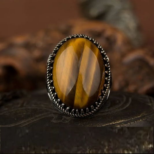 Big Oval Tiger Eye Silver Ring