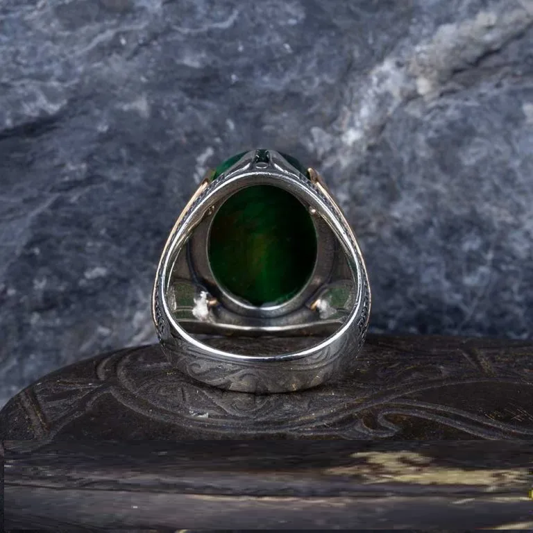 Rectangle Tiger Eye Knitted Silver Men Ring