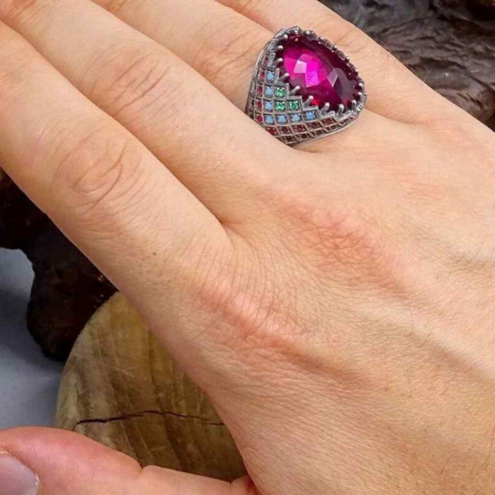 Art of Pinning Multi Stone Luxury Silver Mens Ring
