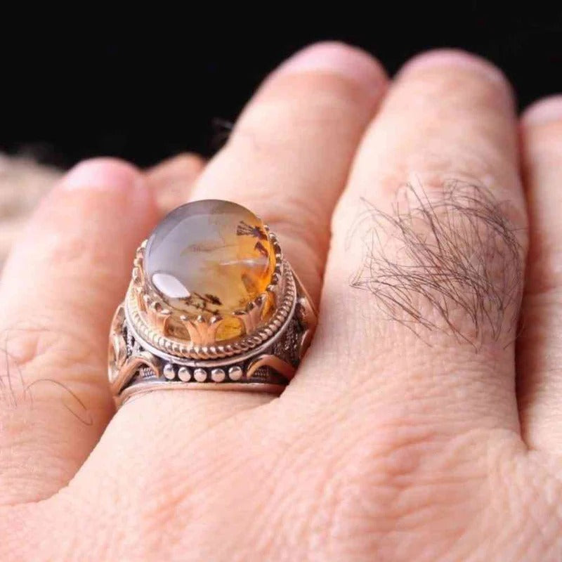 Authentic Yemeni Agate Stone Handmade Silver Mens Ring