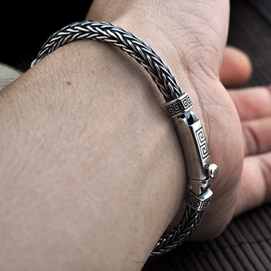 Sterling Silver Revolve Pattern Chain Bracelet