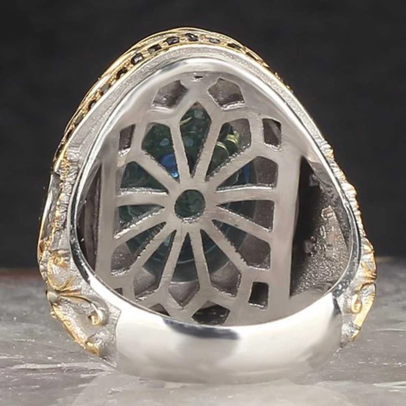 Customizable Two Letter Multi Stones Silver Mens Ring