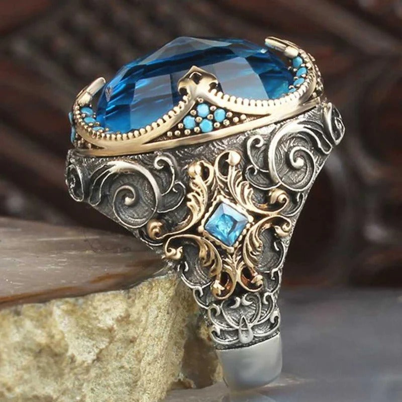 Elegant Dome Silver Aquamarine Stone Mens Ring