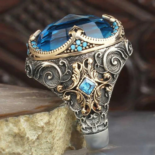 Elegant Dome Silver Aquamarine Stone Mens Ring