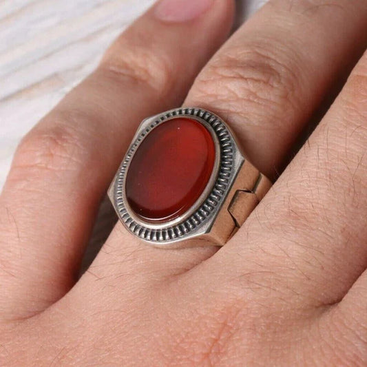 Handmade Silver Clock Style Agate Aqeeq Stone Mens Ring