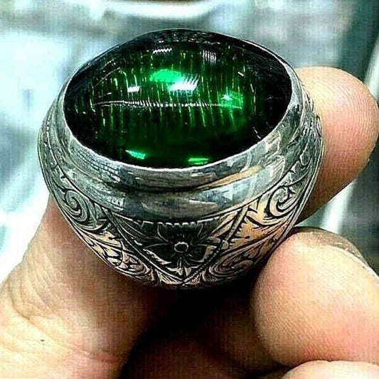 Handmade Silver Elegant Heavy Emerald Mens Ring