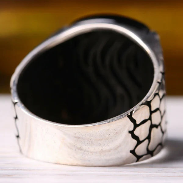 Handmade Silver Sidewalk Style Onyx Stone Mens Ring