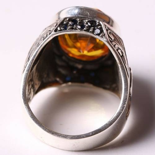 Handmade Silver with Citrine Stone Mens Ring