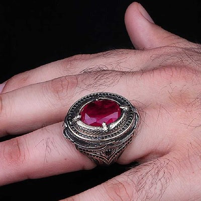 Heavy and Elegant Silver Natural Ruby Stone Mens Ring