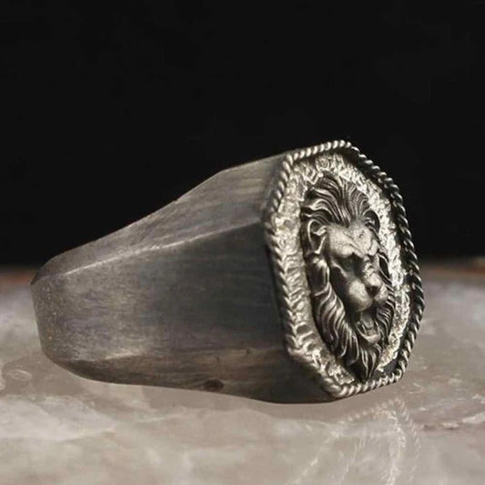 Luxury Lion Head Elegant Silver No Stone Mens Ring