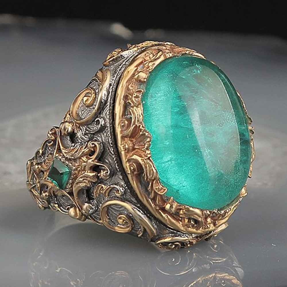Luxury New Silver Tourmaline Stone Mens Ring