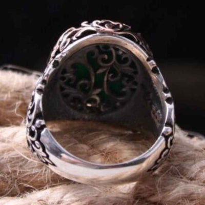 Most Popular Green Agate Style Silver Mens Ring