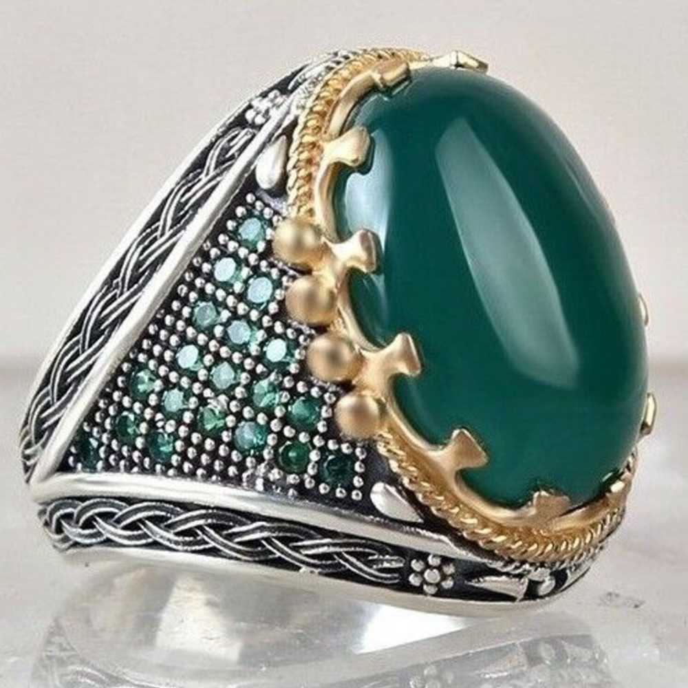 Round Multi Emerald Stone Silver Handmade Mens Ring