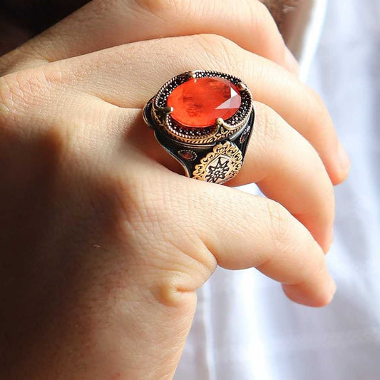 Star Style Silver Elegant Citrine Stone Mens Ring
