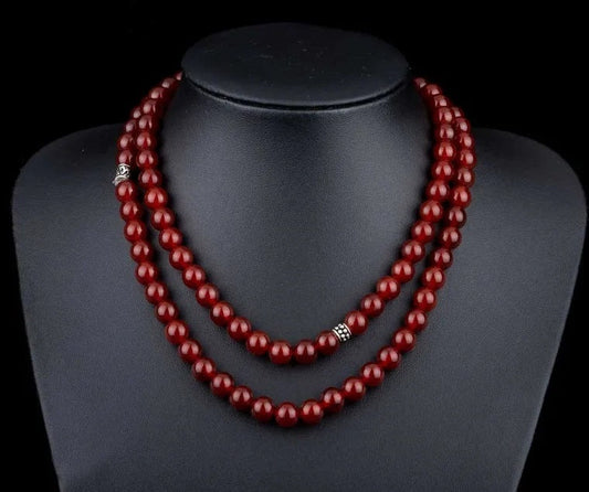 Red Yemeni Aqeeq Three In One 99 Beads Necklace & Bracelet & Misbaha