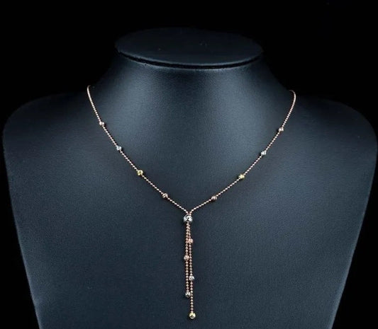 Diamond Cut Tri Color Ball Y Silver Necklace