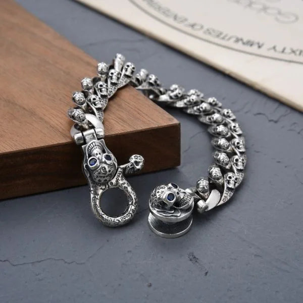 Sterling Silver Dark Hip-Hop Skull Bracelet