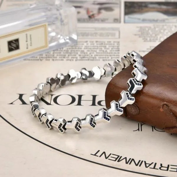 Sterling Silver Crucifix Twin Chain Bracelet