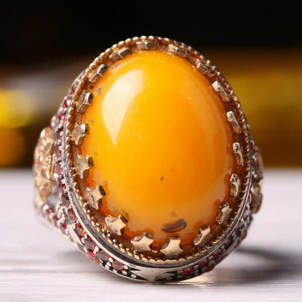 Silver Agate and Citrine Stone Mens Ring