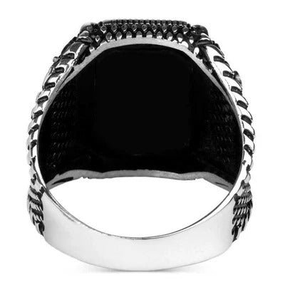 Silver Customizable Black Onyx Stone Mens Ring
