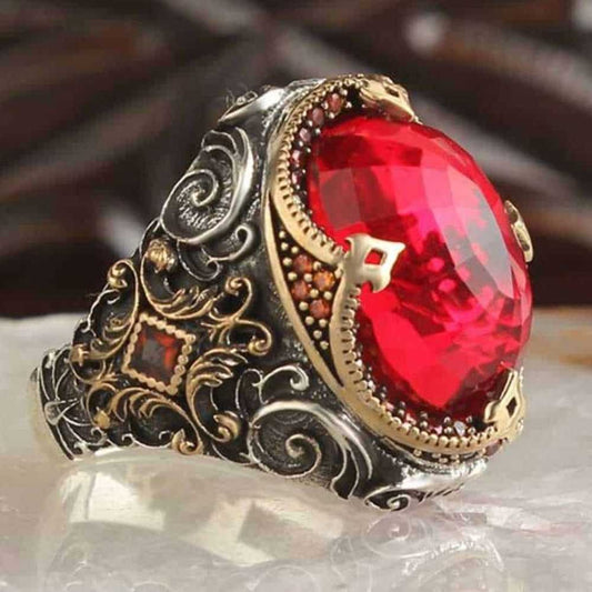 Silver Elegant Ruby Stone Mens Ring
