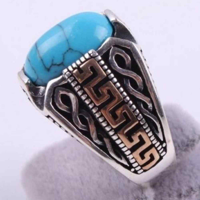 Silver Handsome Turquoise Stone Mens Ring