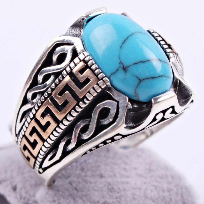 Silver Handsome Turquoise Stone Mens Ring