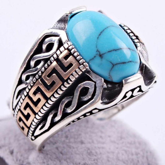 Silver Handsome Turquoise Stone Mens Ring