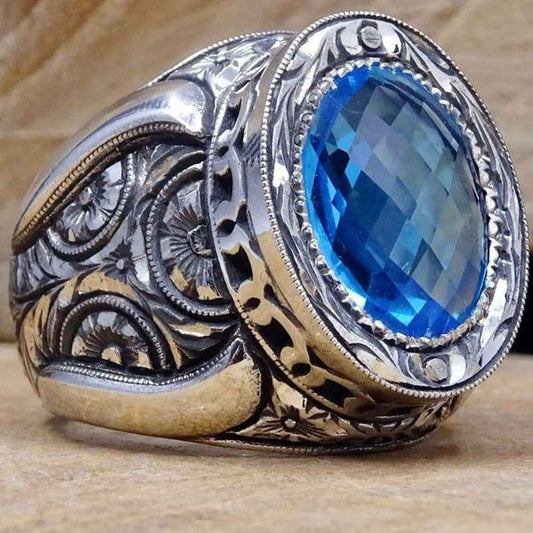 Silver Heavy Best Aquamarine Stone Mens Ring