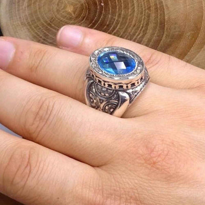 Silver Heavy Best Aquamarine Stone Mens Ring