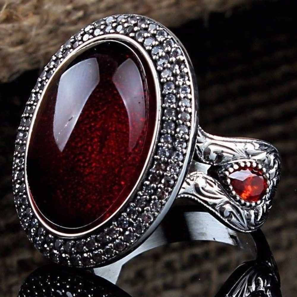 Silver Ruby and Zircone Stone Mens Ring