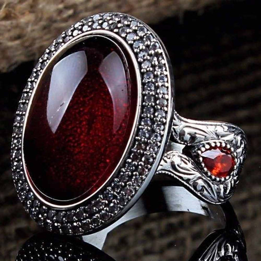 Silver Ruby and Zircone Stone Mens Ring