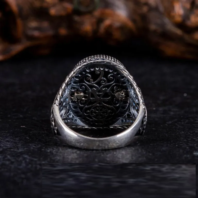 Blue Tiger Eye Zircon Detailed Ring With Snake Figure