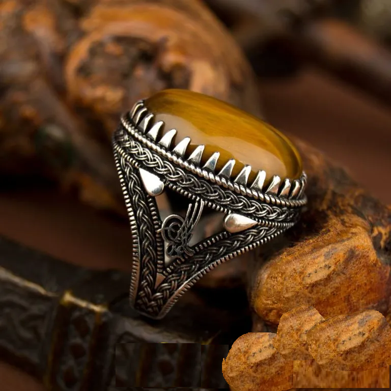 Big Oval Tiger Eye Silver Ring