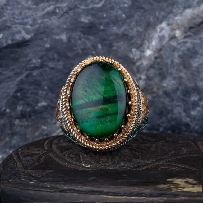 Royal Collection Green Tiger Eye Silver Ring No2