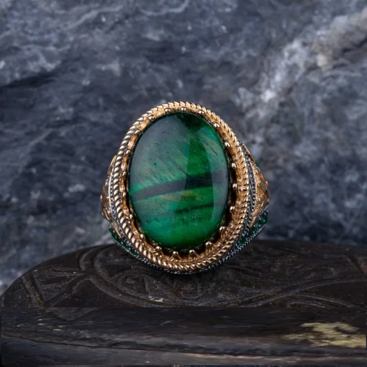 Royal Collection Green Tiger Eye Silver Ring No2