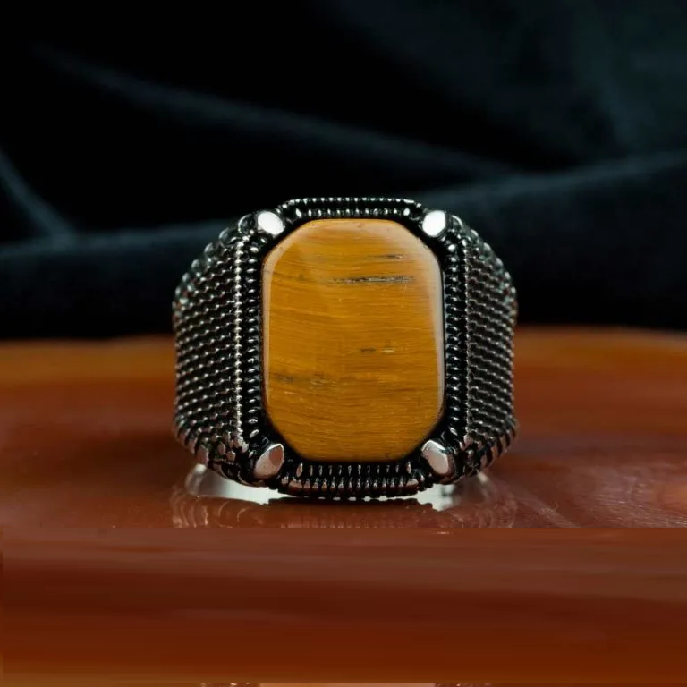 Square Tiger Eye Classic Silver Ring