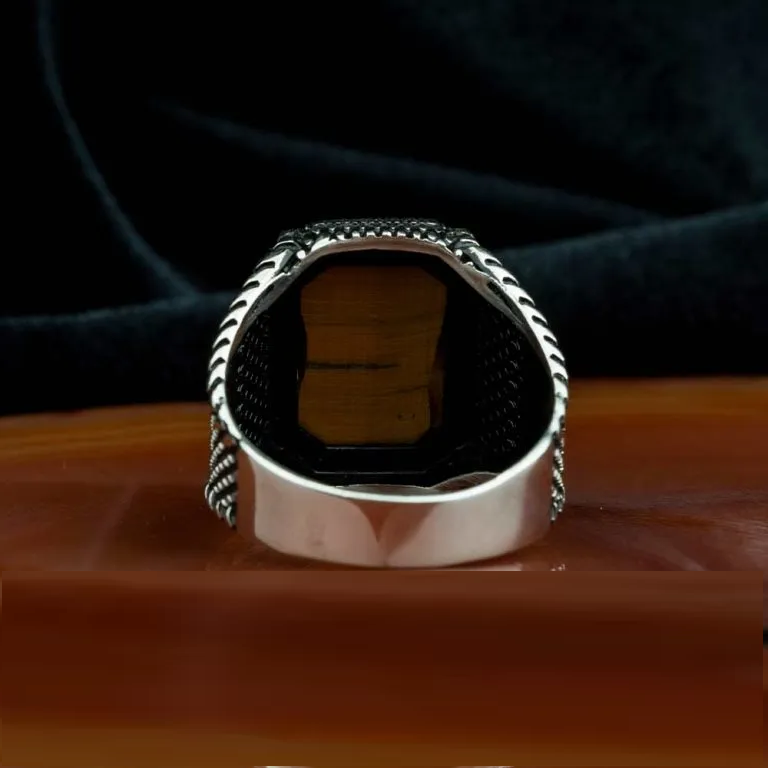 Square Tiger Eye Classic Silver Ring