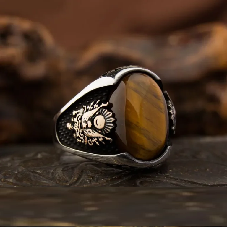 Classy Gentle Tiger Eye Men Ring With Coat of Arms