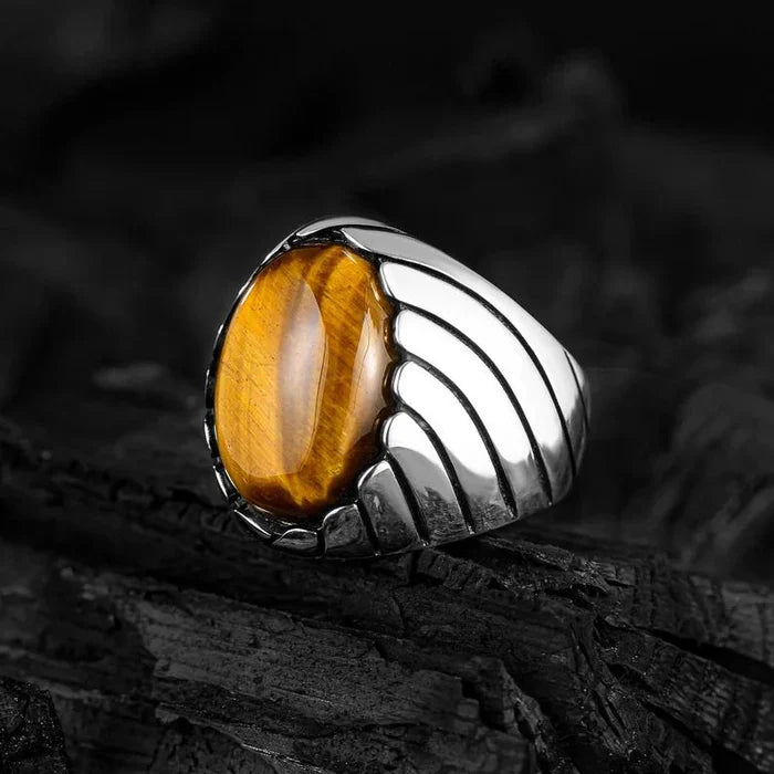 CAT EYE WAVES MEN'S RING - SILVER