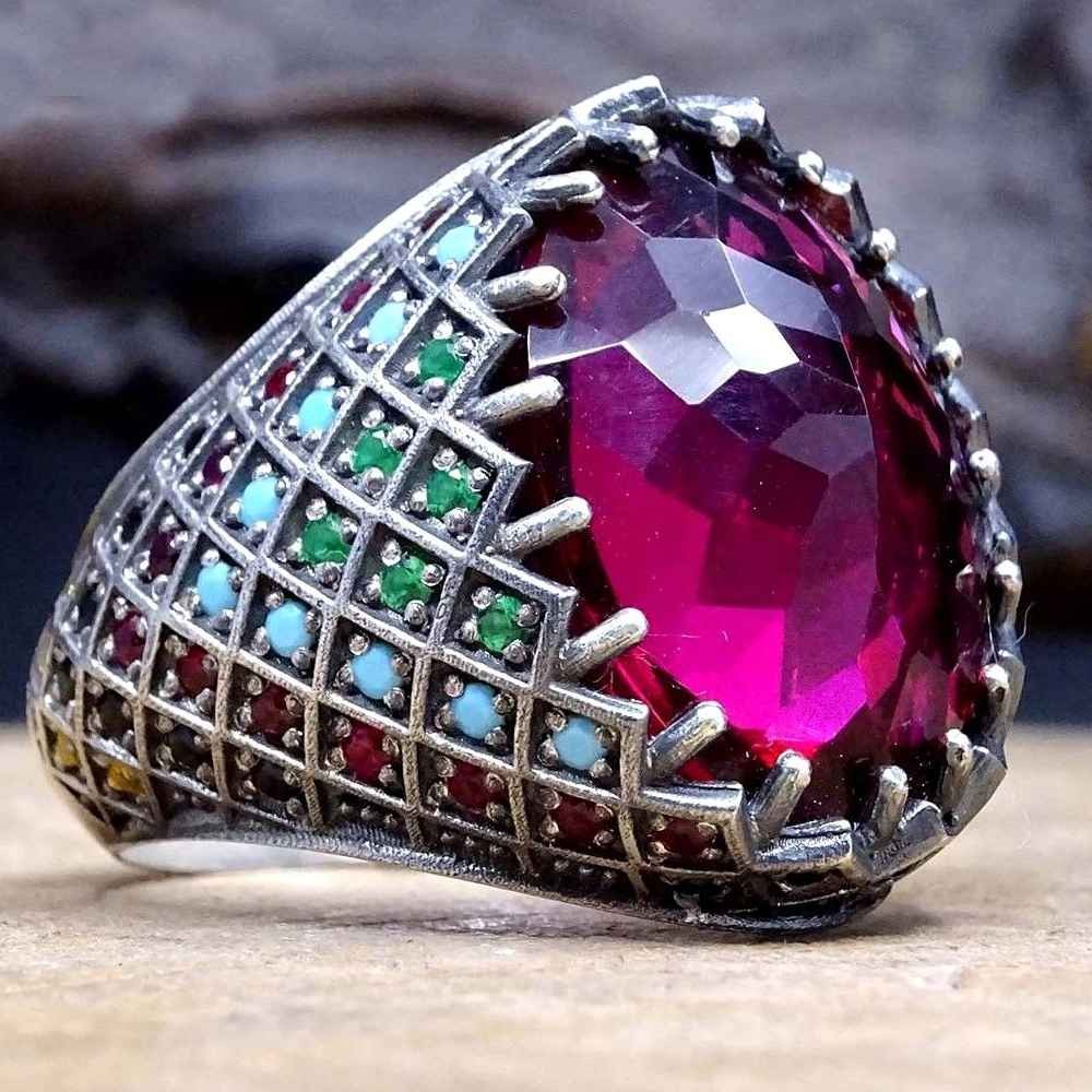 Art of Pinning Multi Stone Luxury Silver Mens Ring