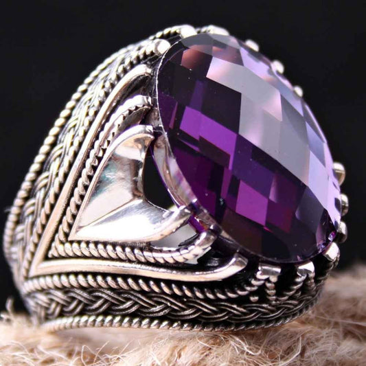 Best Design Amethyst Stone Silver Mens Ring