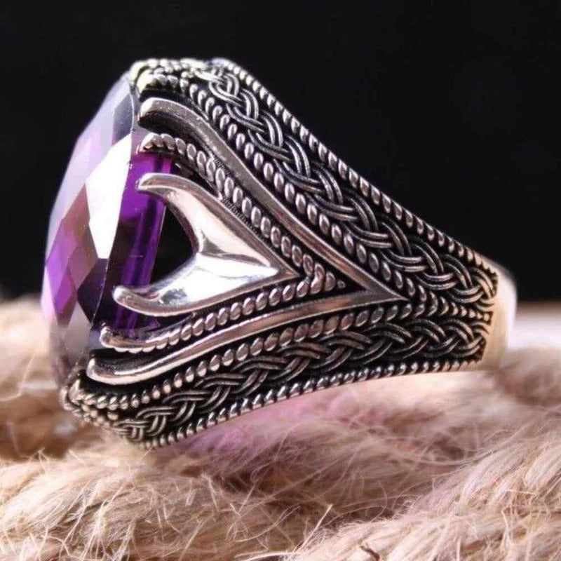 Best Design Amethyst Stone Silver Mens Ring