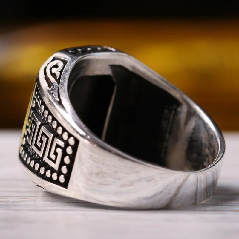 Classic Silver Black Onyx Stone Mens Ring